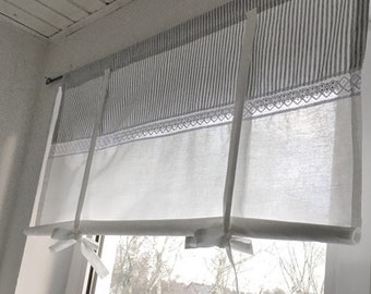 Scandinavian, Roman blind, stripes, striped curtain, grey, white, beige, curtain, vintage, net curtain, Roman blind, shabby, country house
