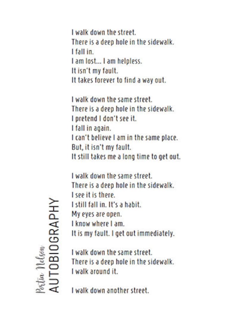 Autobiography in five short chapters by portia nelson meaning image