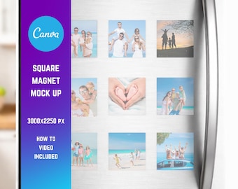 Square Magnet Mockup | Canva Drag and Drop Mockup Template | Fridge Magnet Mockup | Hand held Mockup | Canva Mockup | Magnet Template