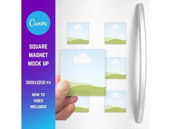 Square Magnet Mockup | Canva Drag and Drop Mockup Template | Fridge Magnet Mockup | Hand held Mockup | Canva Mockup | Magnet Template