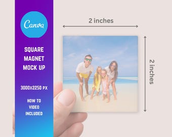 Square Magnet Mockup | Canva Drag and Drop Mockup Template | Fridge Magnet Mockup | Hand held Mockup | Canva Mockup | Magnet Template