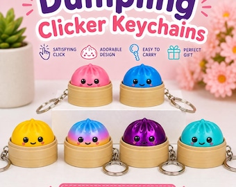 Dumpling Clicker Keychain, Cute 3D Printed Fidget Toy, Sensory Clicker Keychain, Kawaii Fidget, Backpack Charm, Desk Fidget Gift