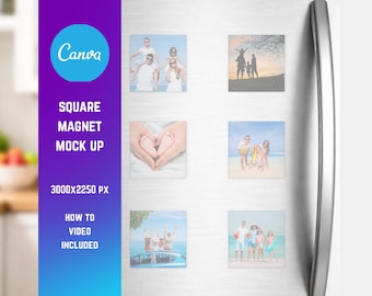 Square Magnet Mockup | Canva Drag and Drop Mockup Template | Fridge Magnet Mockup | Hand held Mockup | Canva Mockup | Magnet Template