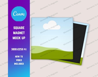 Square Magnet Mockup | Canva Drag and Drop Mockup Template | Fridge Magnet Mockup | Hand held Mockup | Canva Mockup | Magnet Template