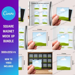 Square Magnet Mockup Bundle | Canva Drag and Drop Mockup Template | Fridge Magnet | Photo Magnet Mockup | Canva Mockup | Magnet Template