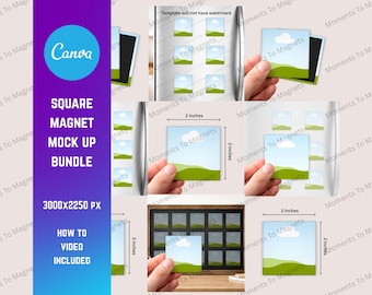 Lot de maquettes d'aimants carrés | Modèle de maquette de type glisser-déposer Canva | aimant pour réfrigérateur | Maquette d'aimant photo | Maquette sur toile | Modèle d'aimant