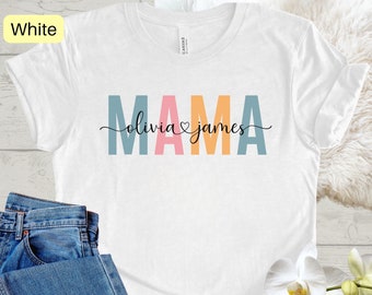 Custom Mama Shirt, Mom T-Shirt With Children's  Names, Personalized Mama Shirt, Mother's Day Gift, Custom Mom Shirt, Gift for Mom