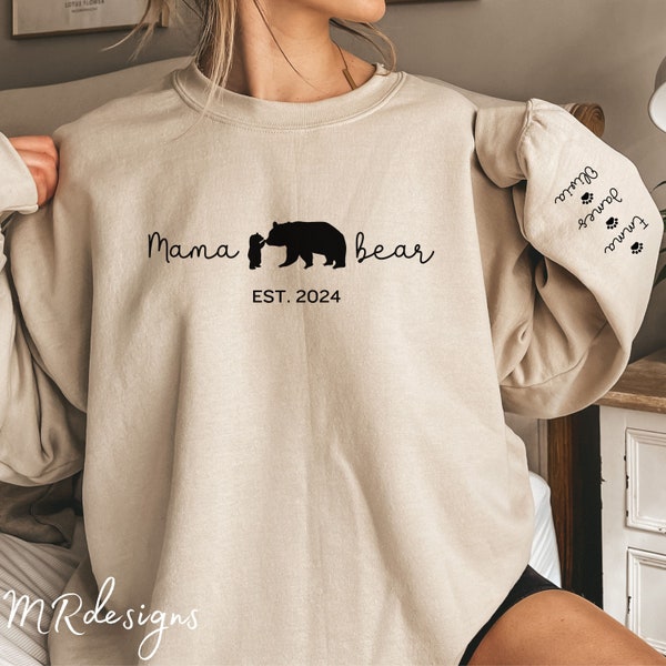 Custom Mama Bear Sweatshirt, Personalized Mother's Day Gift, Custom Mama Bear Shirt, Custom Sleeve Print Design, Personalized Gift for Her