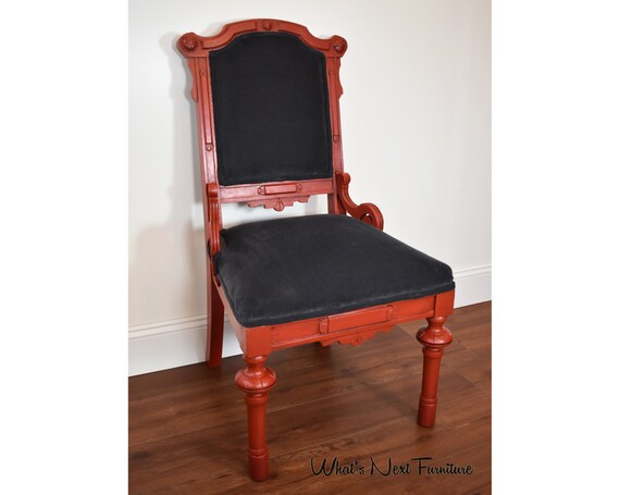 Red Grey Accent Chair Side Eastlake Victorian Upholstered Etsy