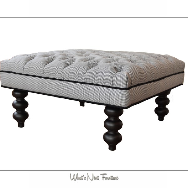 Houndstooth Tufted Ottoman Coffee Table Black and White