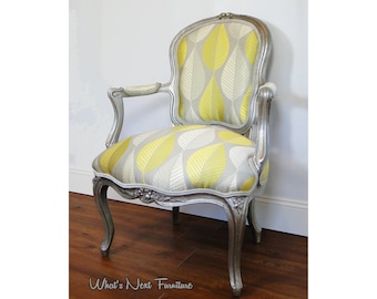 Sale Silver Yellow Gray Upholstered Arm Chair Etsy