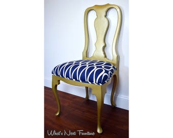 Blue and Gold Chair, Vintage Queen Anne