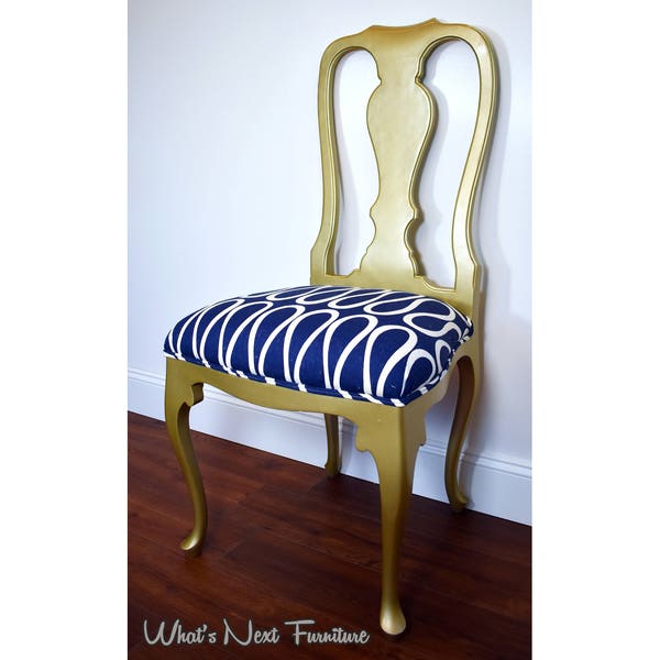 Blue and Gold Chair, Vintage Queen Anne