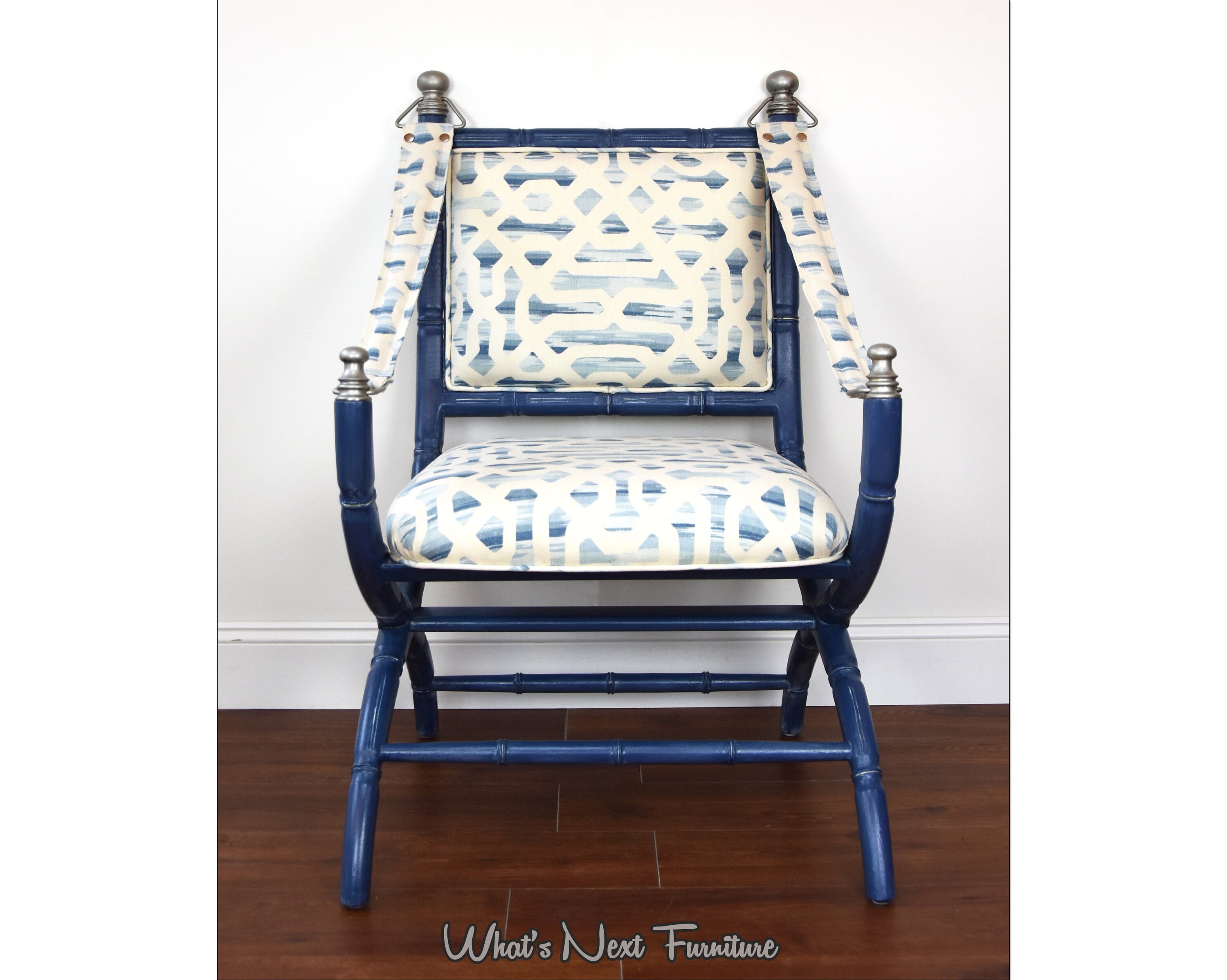 Blue and White Side Chair Upholstered with Straps Etsy