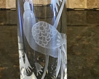 Crystal Stuart Strathearn small glass tube vase with etched birds design~ Mint Condition!!