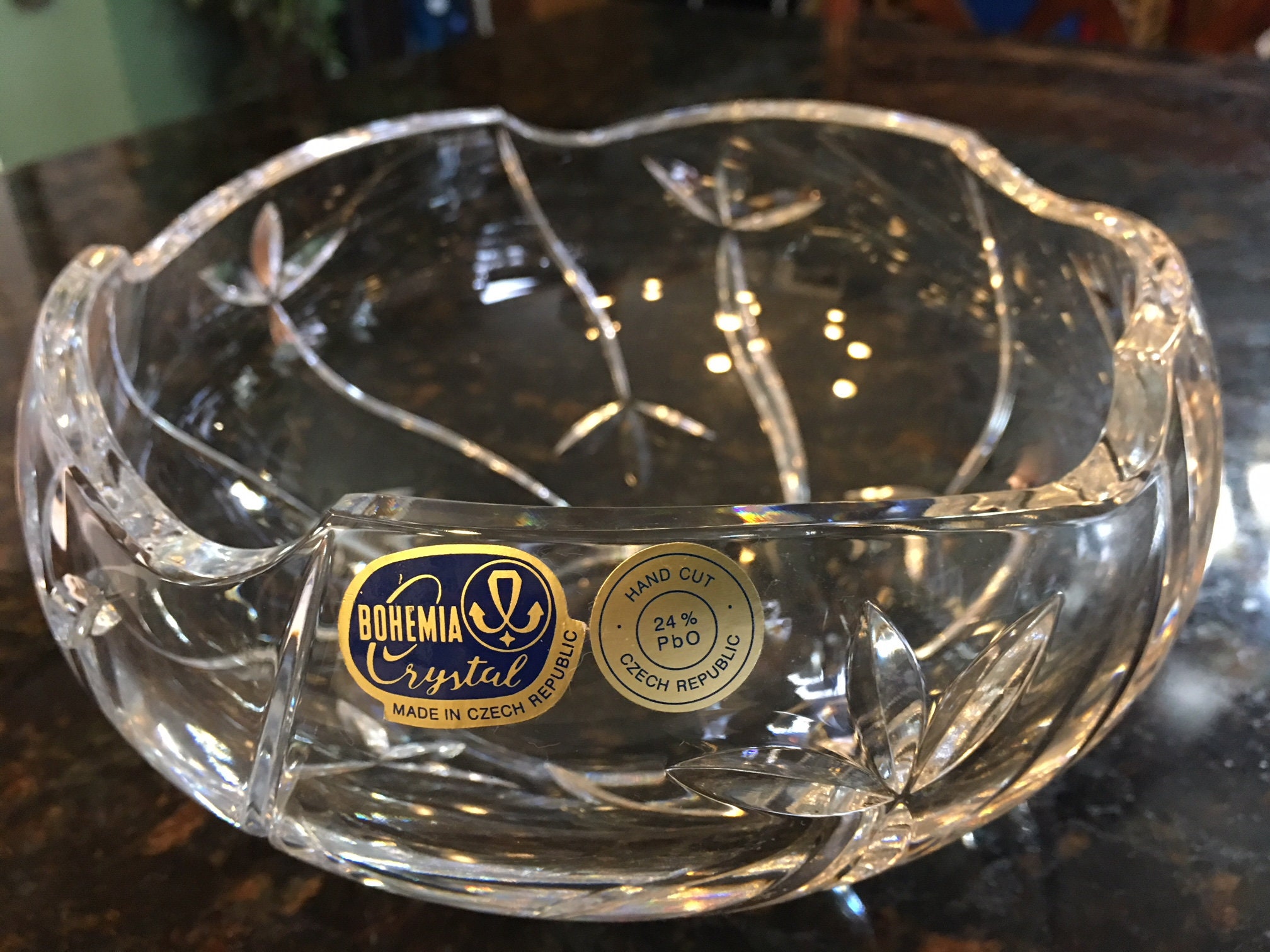 Clear Glass Bohemia Crystal Czech Cut to Clear 8 Inch Bowl ~ Very