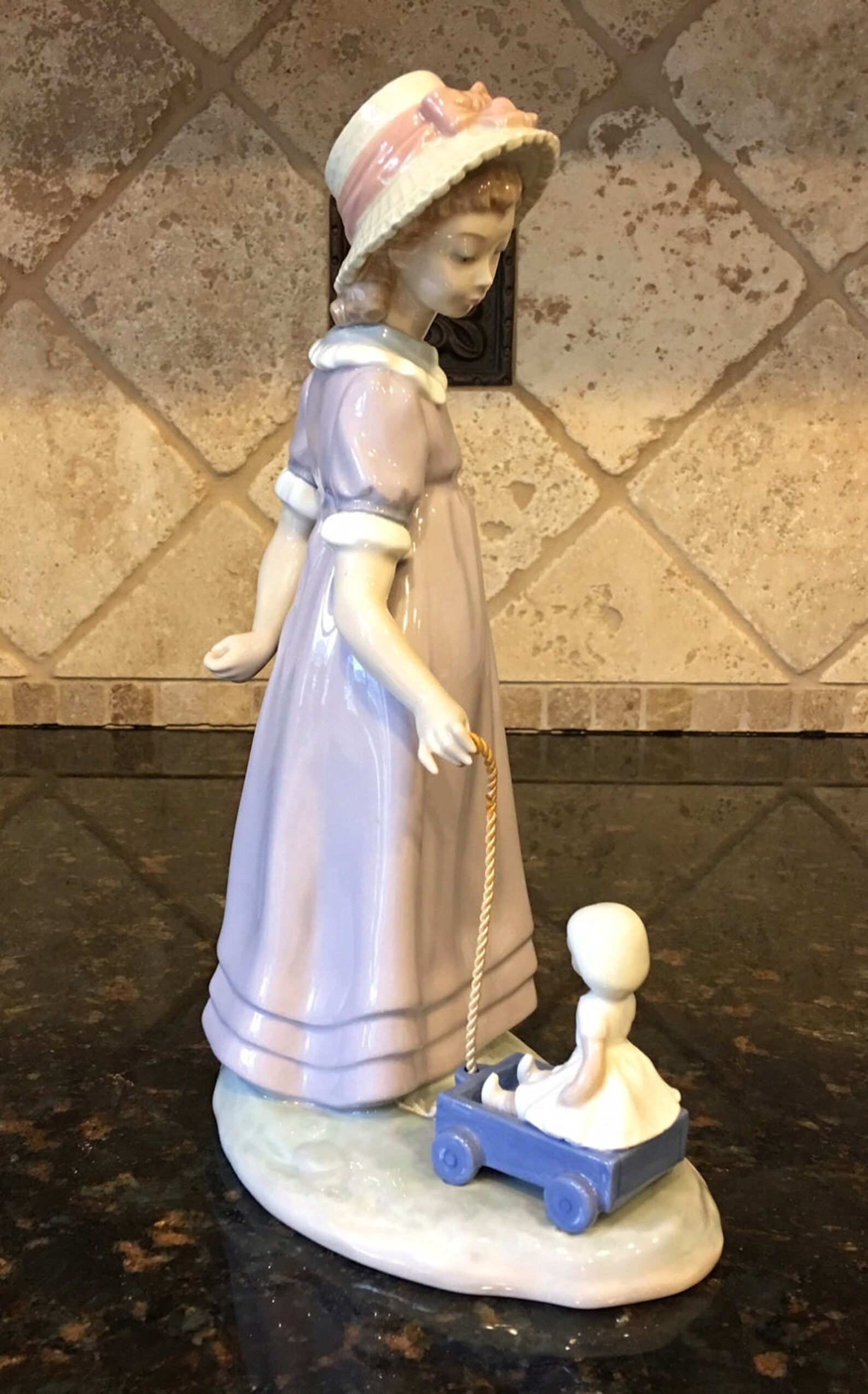 Lladro Girl With Toy Wagon 5044 Retired Pulling Doll Carriage Etsy