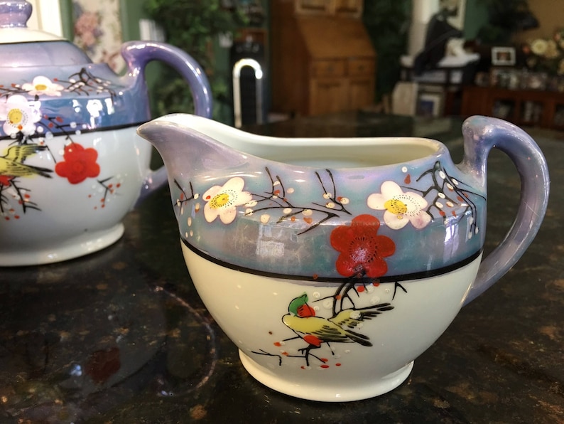 Vintage Nippon Lusterware Teapot Set with Sugar Bowl and Creamer