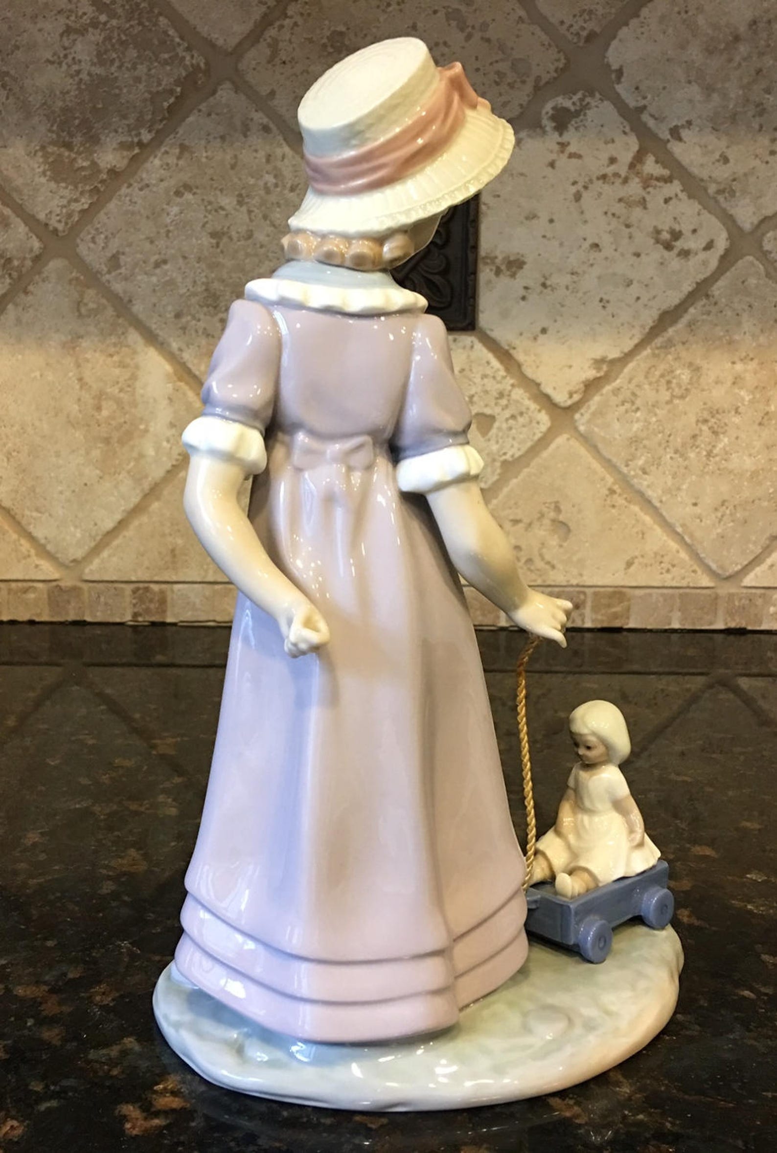 Lladro Girl With Toy Wagon 5044 Retired Pulling Doll Carriage Etsy