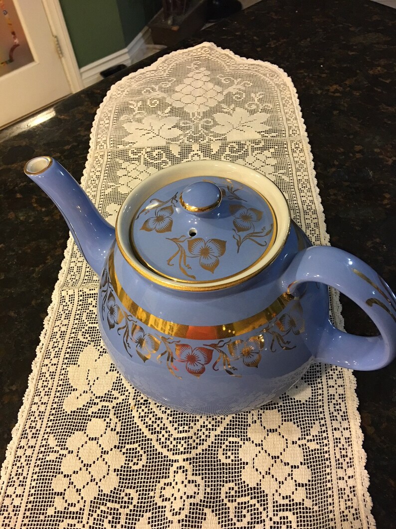 Vintage Hall Teapot, Beautiful Blue, 22k Gold Design, Marked, Lovely