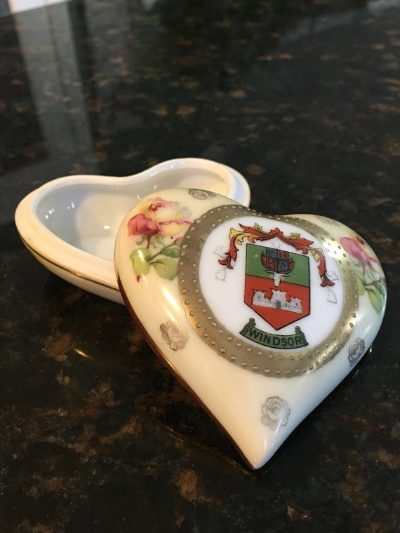 Vintage HEART shaped, Porcelain Trinket Box by Ale