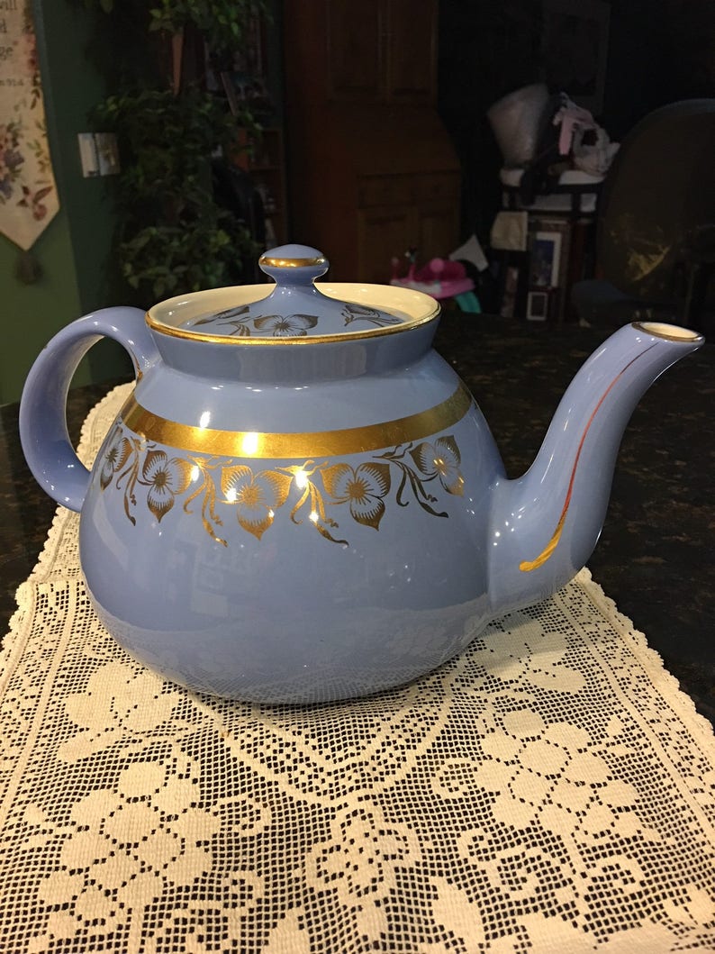 Vintage Hall Teapot, Beautiful Blue, 22k Gold Design, Marked, Lovely
