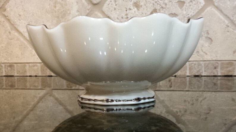 Lenox Ivory China Round Candy Bowl Silver Platinum Scallop Etsy