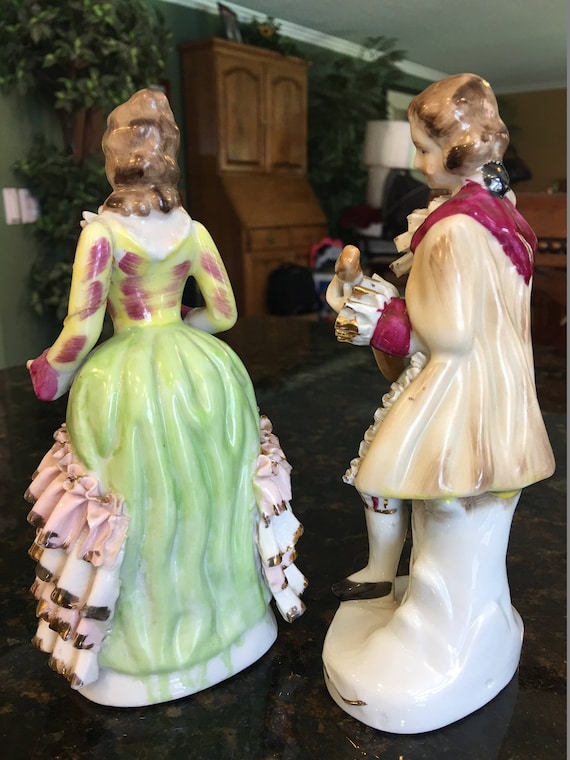 Set of TWO Dresden-like Porcelain Dolls ~ One With Instrument and