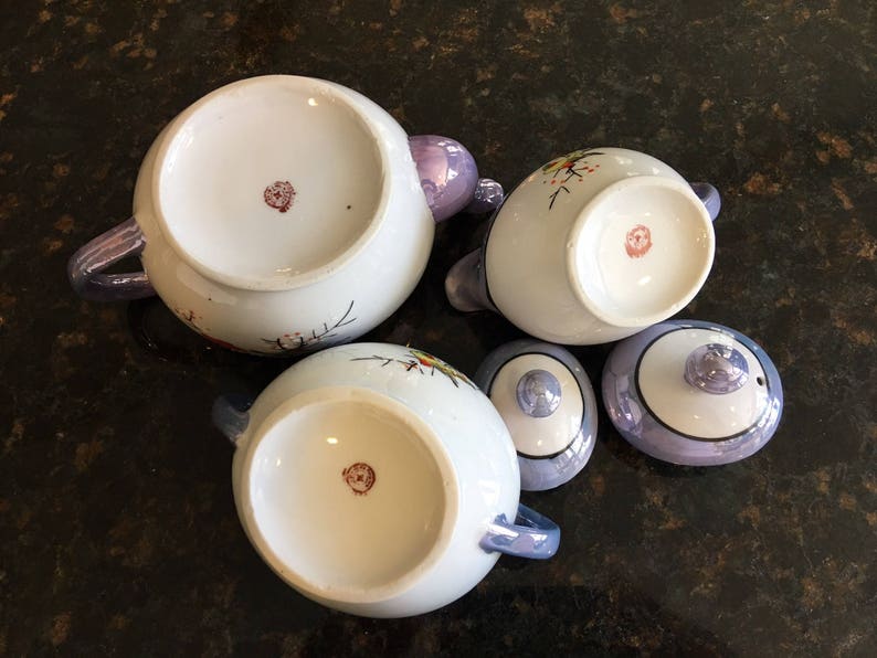 Vintage Nippon Lusterware Teapot Set with Sugar Bowl and Creamer