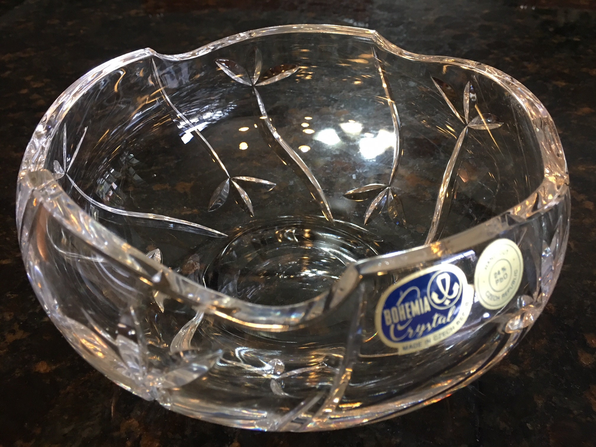 Clear Glass Bohemia Crystal Czech Cut to Clear 8 Inch Bowl ~ Very