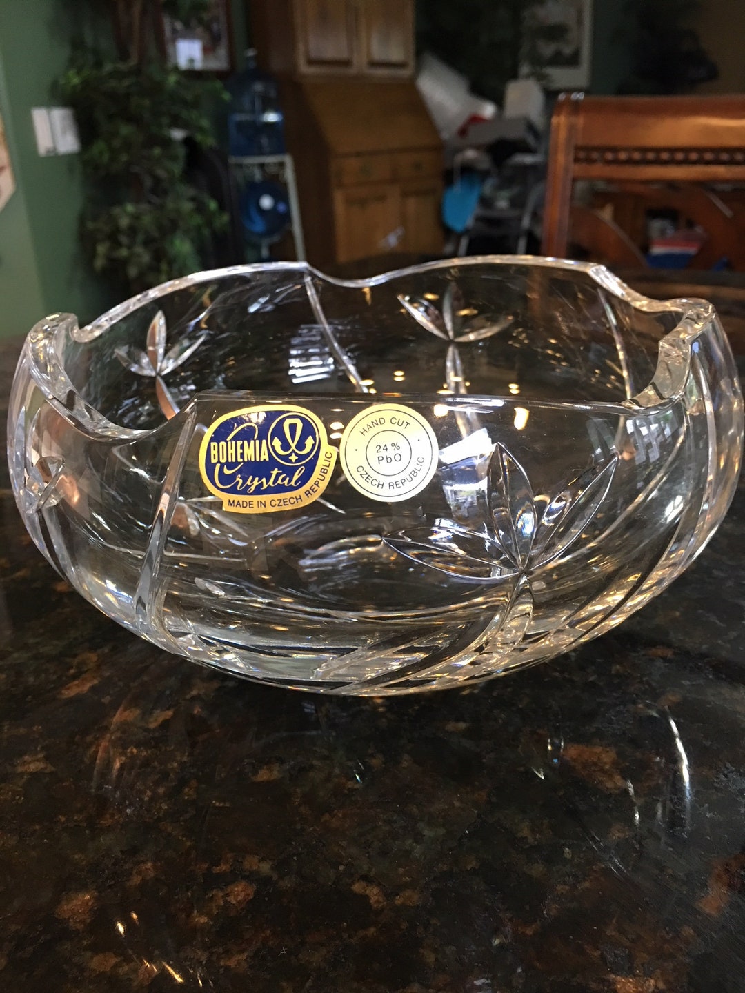 Clear Glass Bohemia Crystal Czech Cut to Clear 8 Inch Bowl ~ Very
