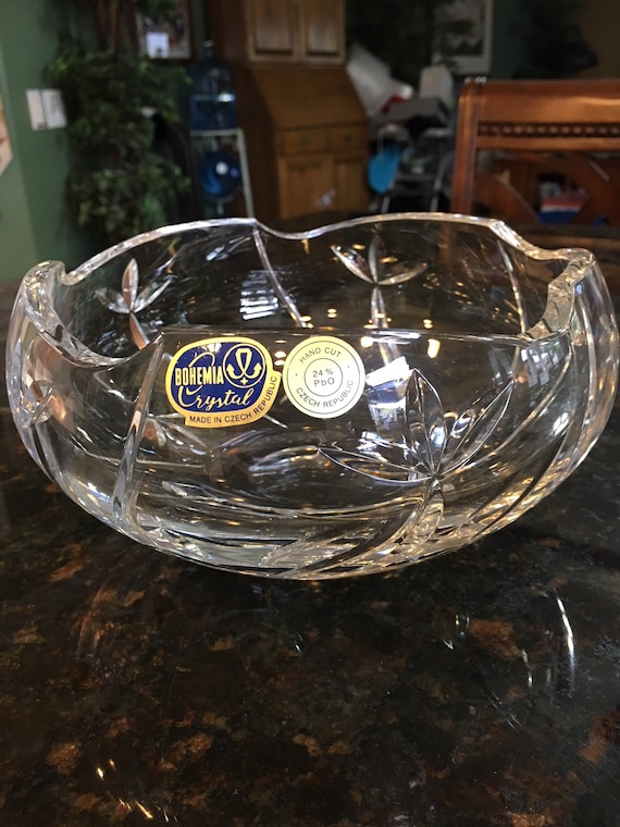 Clear Glass Bohemia Crystal Czech Cut to Clear 8 Inch Bowl ~ Very