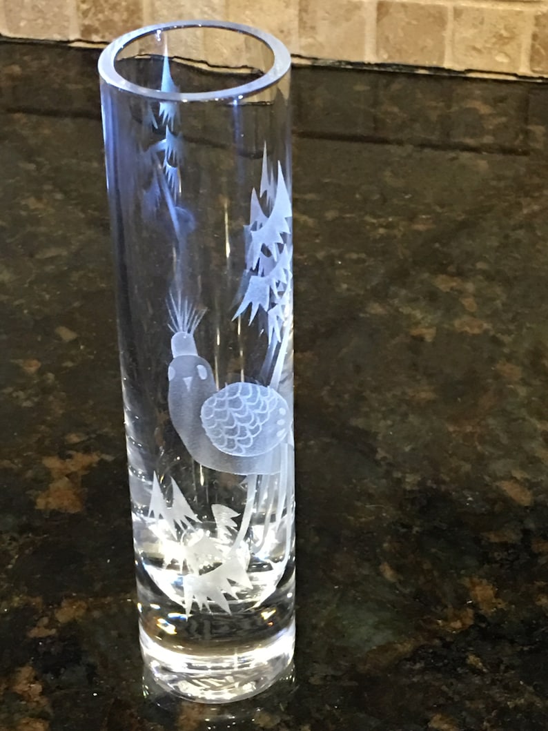 Crystal Stuart Strathearn Small Glass Tube Vase With Etched Etsy UK