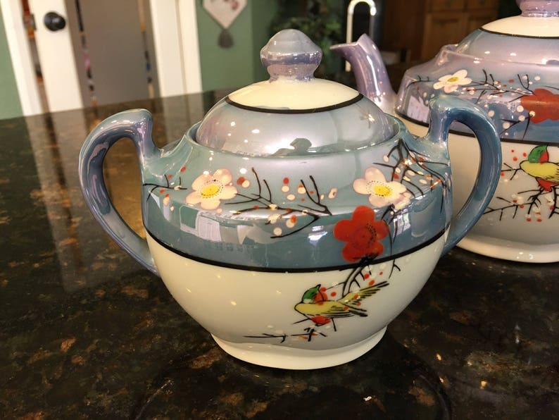 Vintage Nippon Lusterware Teapot Set with Sugar Bowl and Creamer