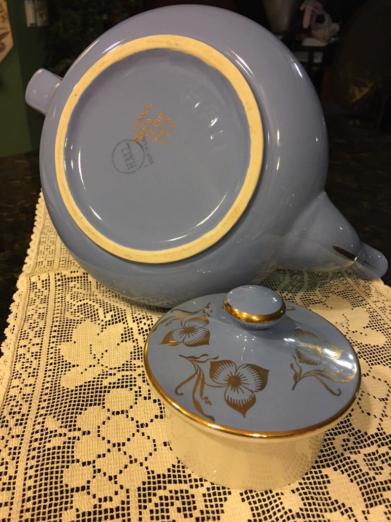 Vintage Hall Teapot, Beautiful Blue, 22k Gold Design, Marked, Lovely
