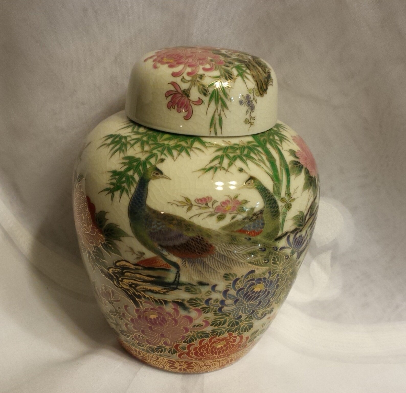 Porcelain Japanese Ginger Jar Peacocks Flowers Gold Guild Etsy