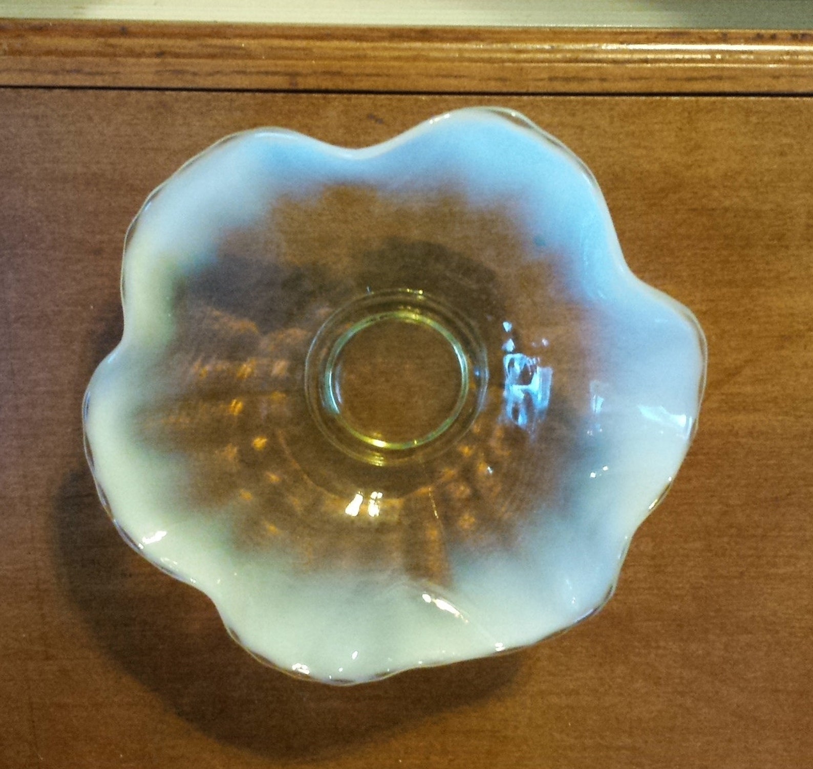 Duncan Miller OPALESCENT Vaseline Yellow Ruffled Glass 8 Etsy