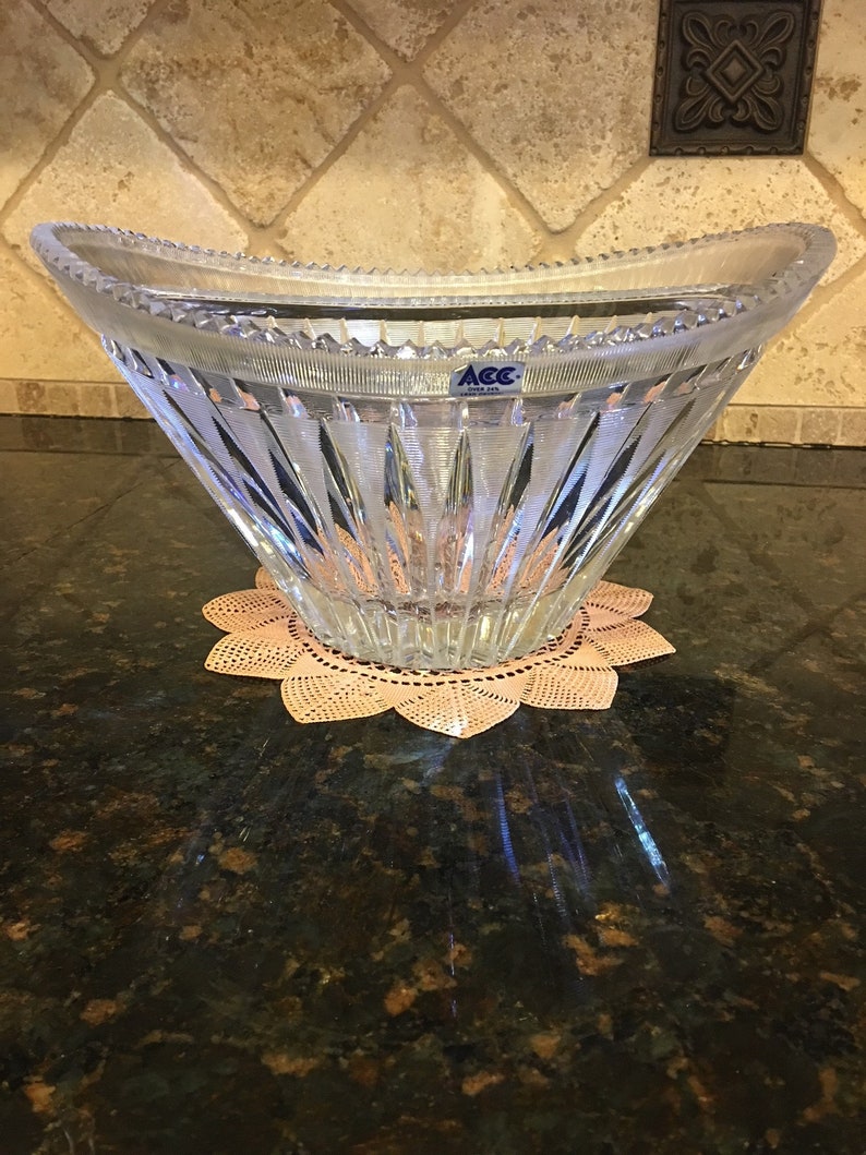 ACC Oval Etched Glass Bowl Made in Poland 24 Lead Crystal Etsy