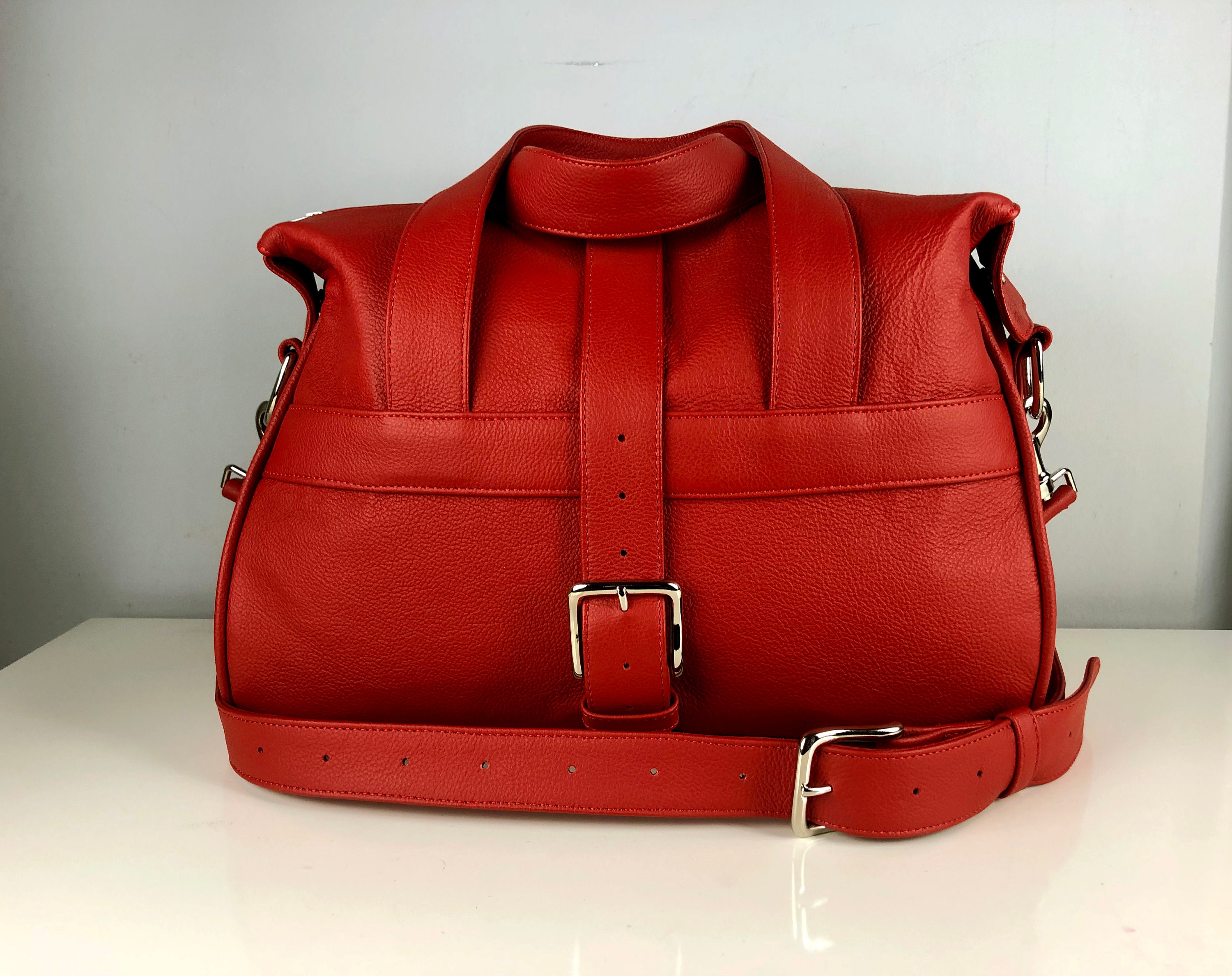 red leather holdall