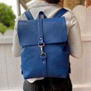UK Handcrafted Blue Leather Backpack - Personalised Option