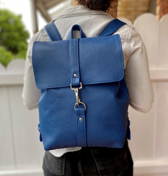 UK Handcrafted Blue Leather Backpack Personalised Option Etsy Canada