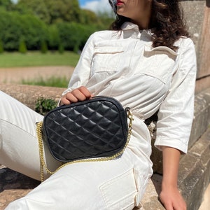 Black Quilted Leather 'Riviera' Bag