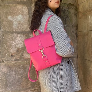 Handcrafted Hot Pink Leather Backpack - Personalised Option