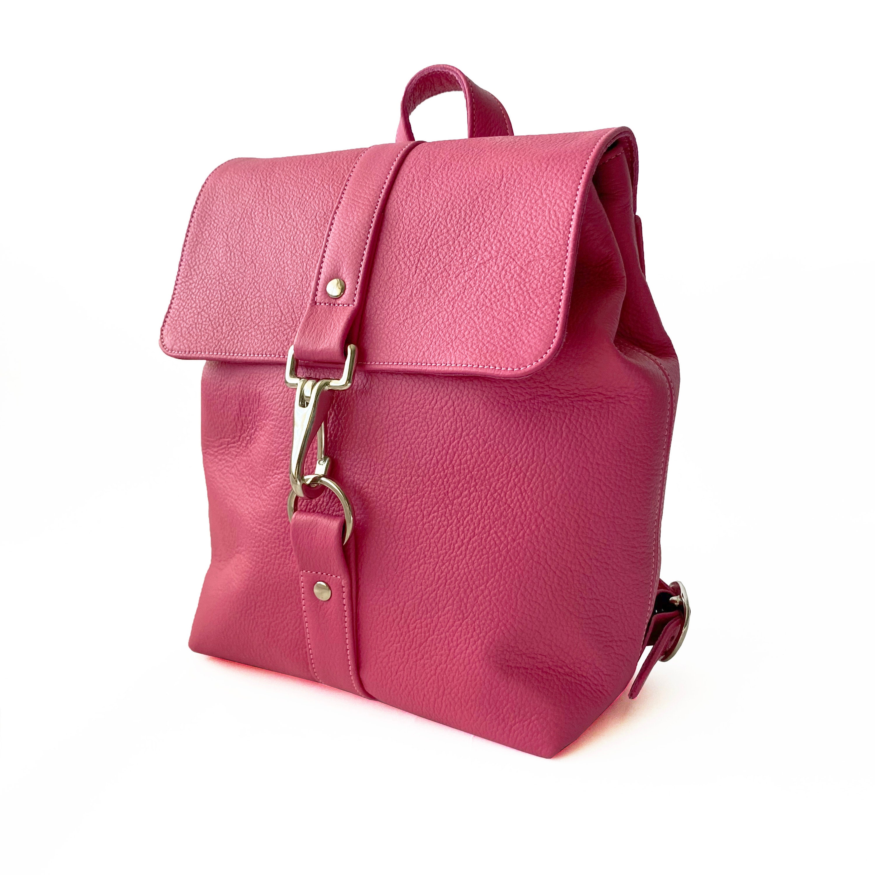 Handcrafted Hot Pink Leather Backpack Personalised Option Etsy