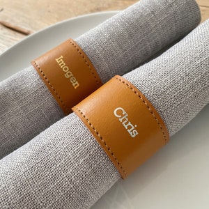 Tan Personalised  Leather Napkin Rings