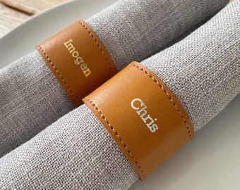 Tan Personalised  Leather Napkin Rings