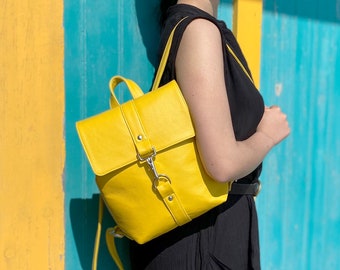 UK Handcrafted Yellow Leather Backpack - Personalised Option