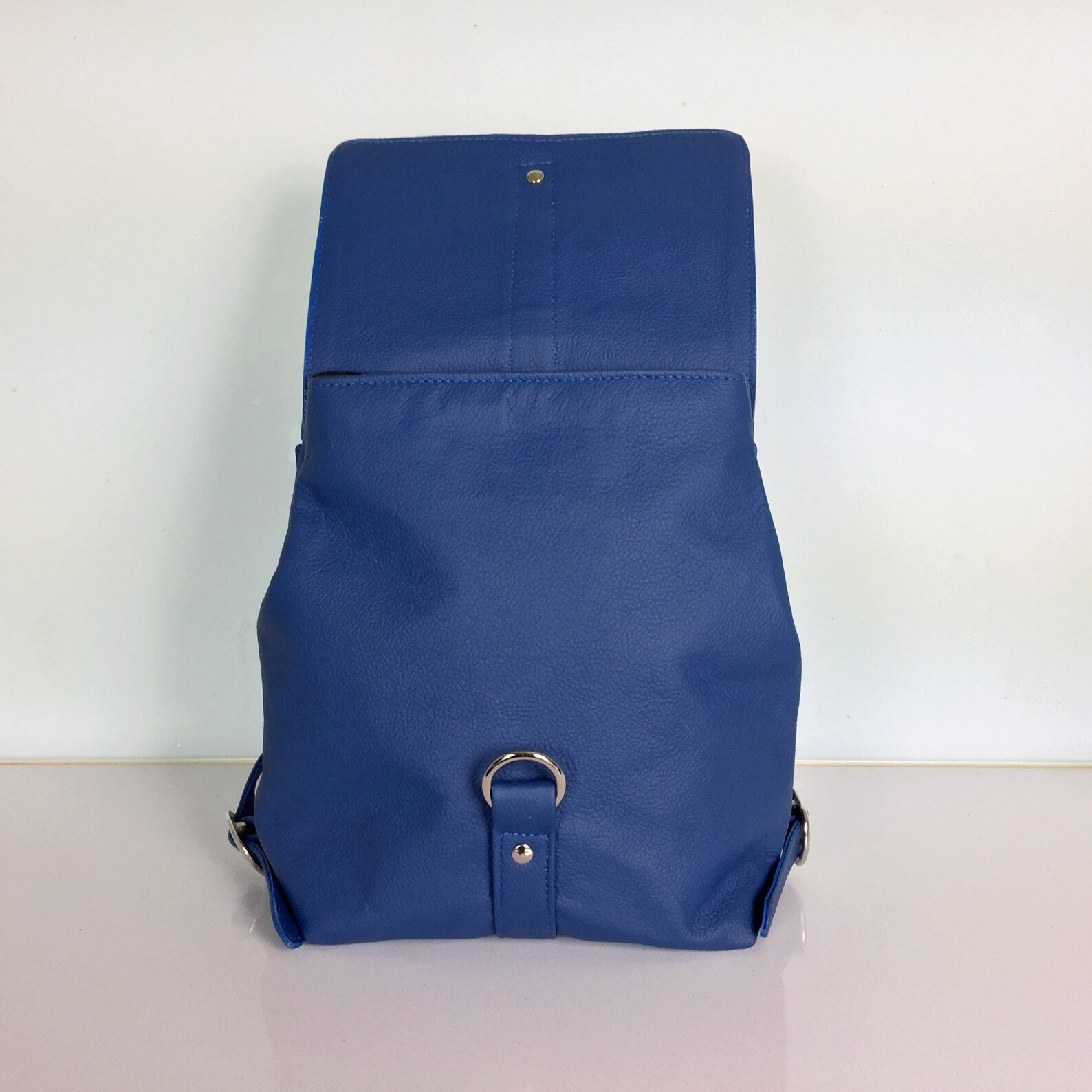Handcrafted Small Royal Blue Leather Backpack Personalized Mini