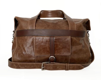 Personalised Handcrafted  Rustic Brown Leather Travel Bag