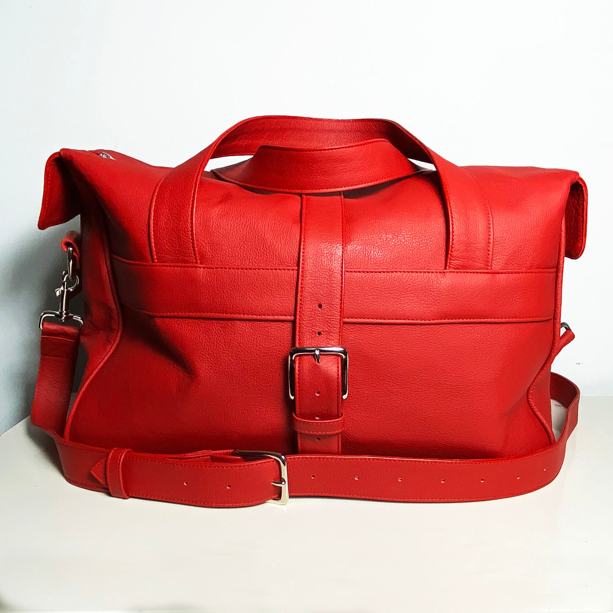 red leather holdall